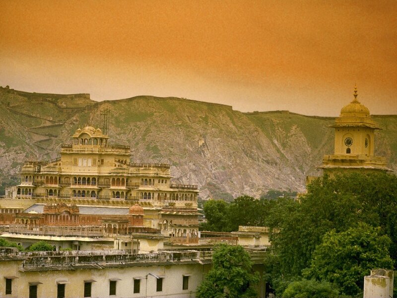 Palace with mountain backdrop