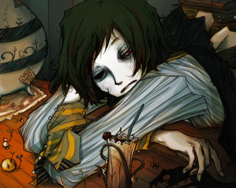 Pale figure with red eyes