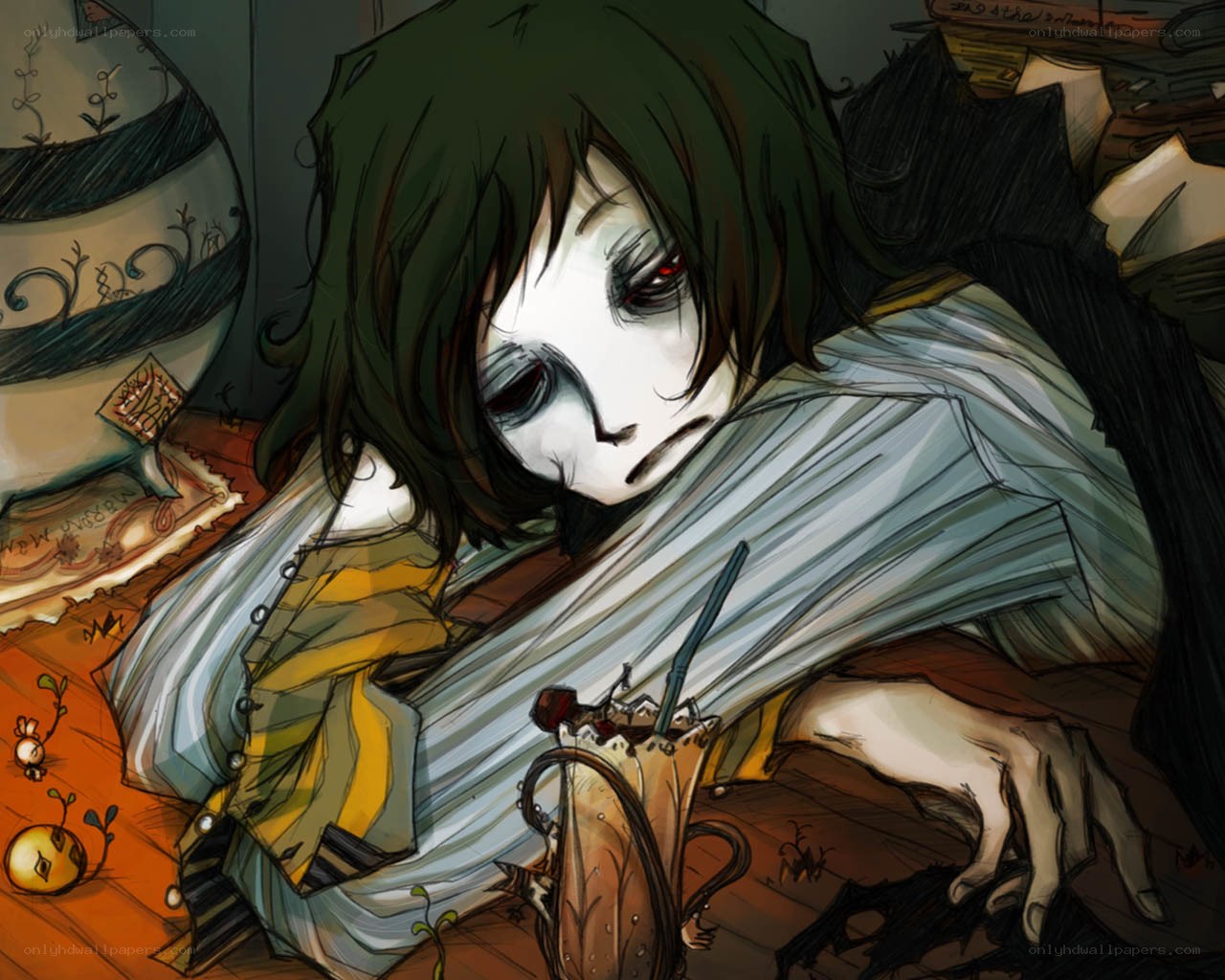 Pale figure with red eyes