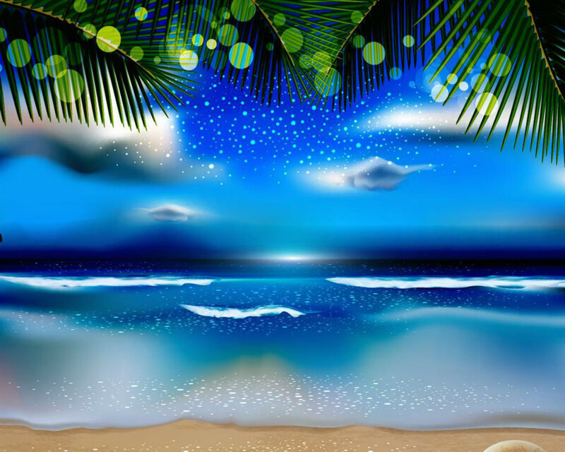 Palm Fronds over Ocean — Blue, Serene