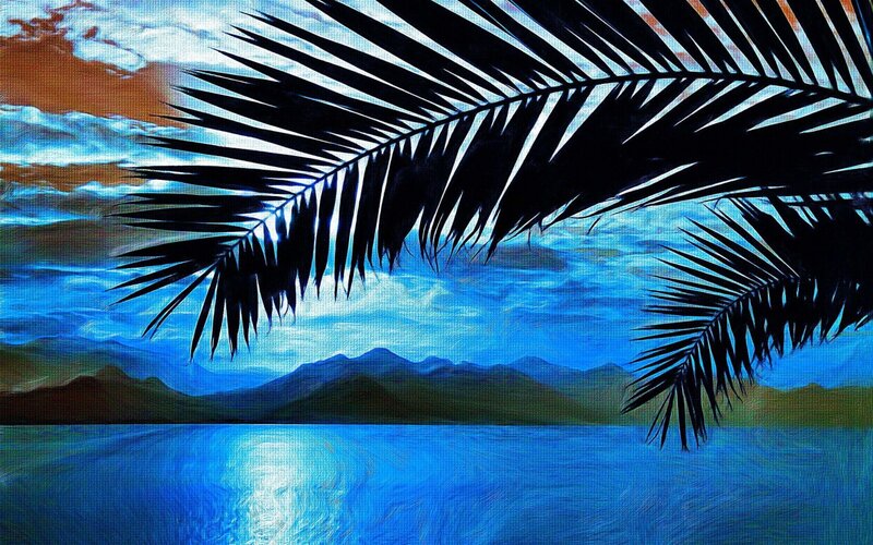 Palm Fronds over Water — Blue
