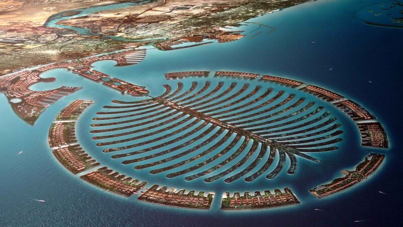 Palm Jumeirah Island — Blue, Serene, Afternoon, 3d Render, Sea, Buildings