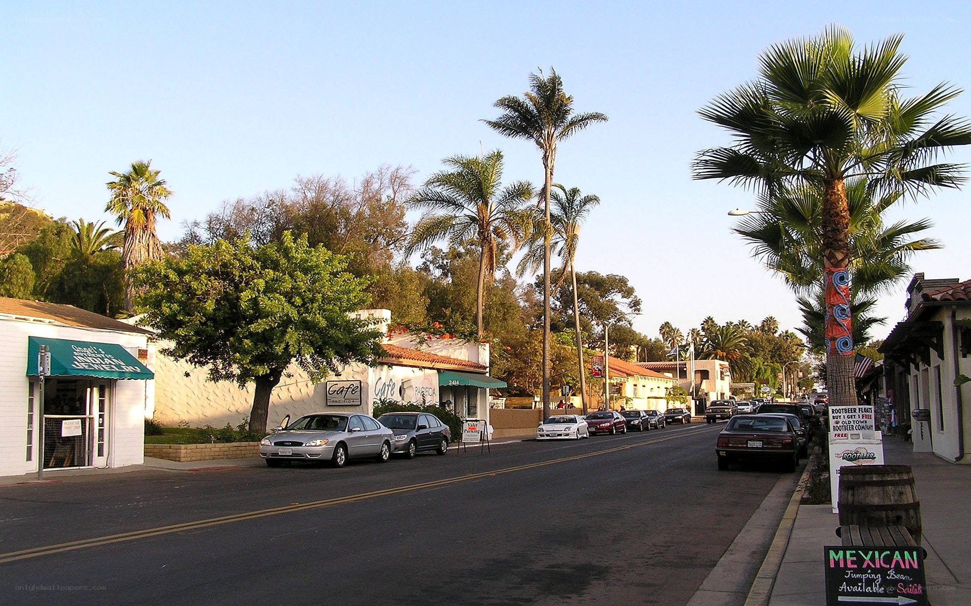 Palm-lined street in Old Town, San Diego