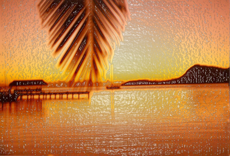 Palm Tree at Sunset — Orange, Serene, Digital Art, Palm Tree