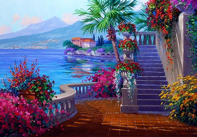 Palm Tree by Sea — Blue