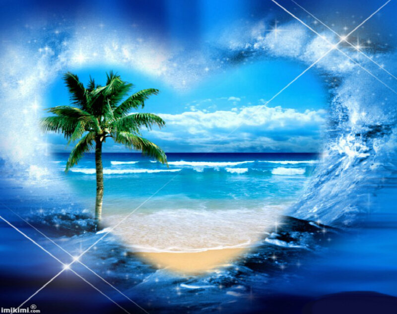 Palm Tree on Beach — Blue, Serene, Afternoon, Digital Art, Ocean