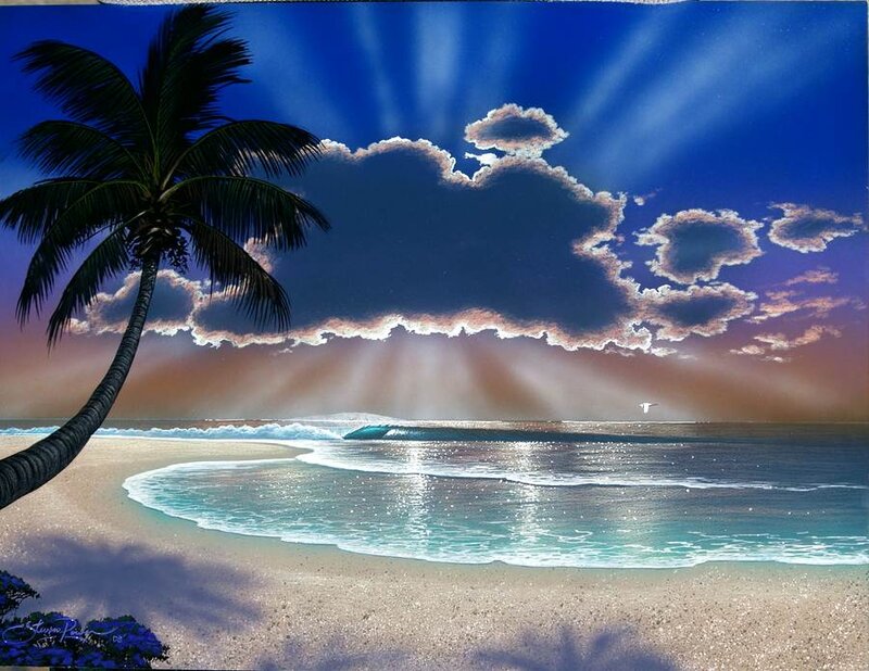 Palm Tree on Beach — Blue, Serene, Sunrise