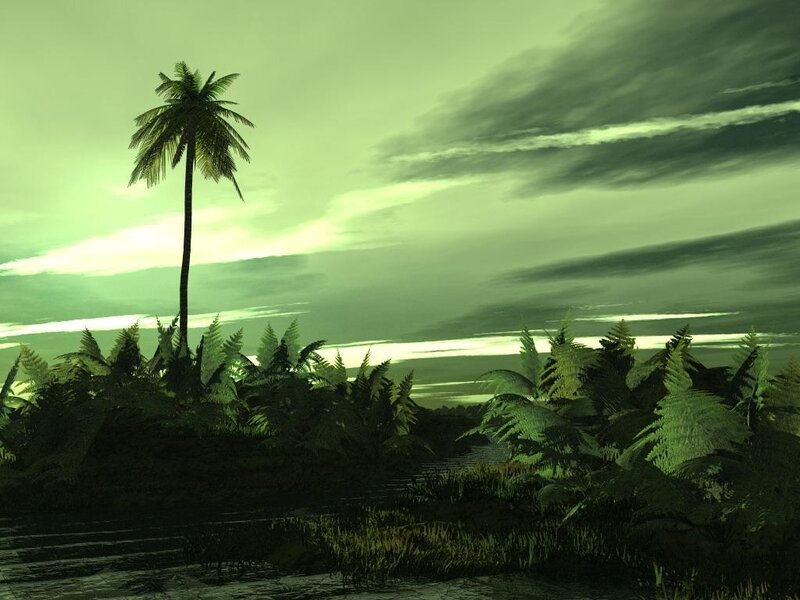 Palm Tree on Island — Green