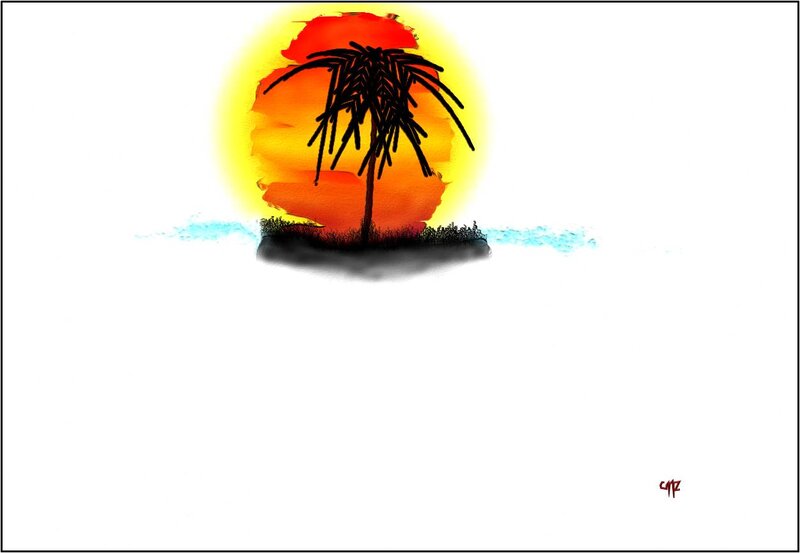 Palm Tree on Island — Orange, Serene