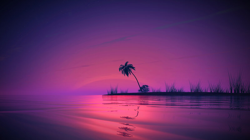 Palm Tree on Small Island — Purple