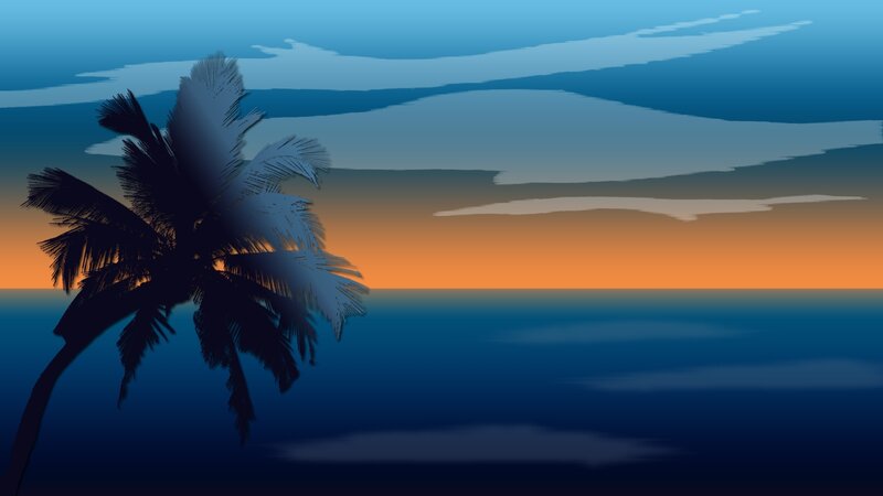 Palm Tree Silhouette — Blue, Serene
