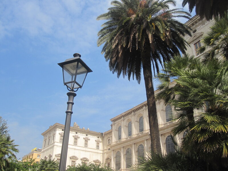 Palm Trees and Building — Blue