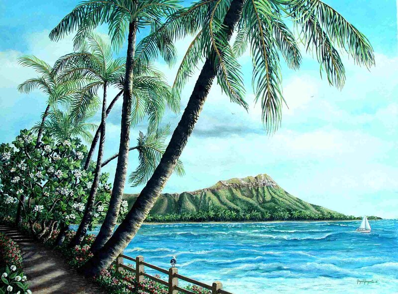 Palm Trees and Diamond Head