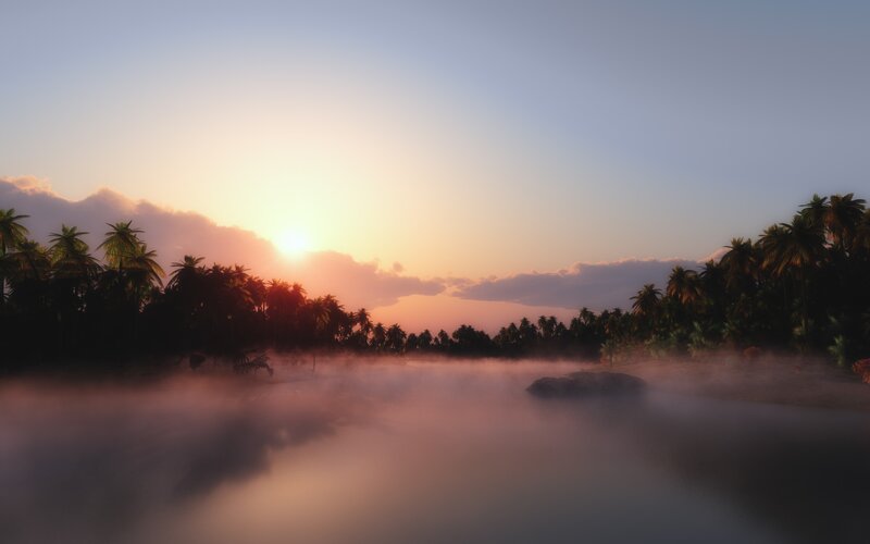 Palm Trees at Sunrise — Orange, Serene, 3d Render