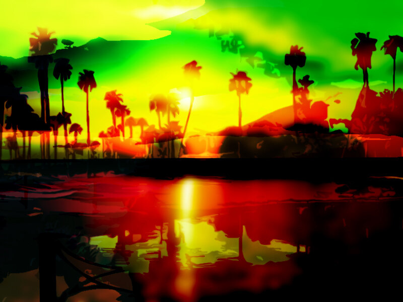 Palm Trees at Sunset — Green, Dramatic