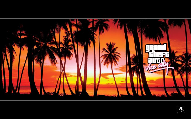 Palm Trees at Sunset — Orange, Dramatic, Digital Art, Ocean, Sky