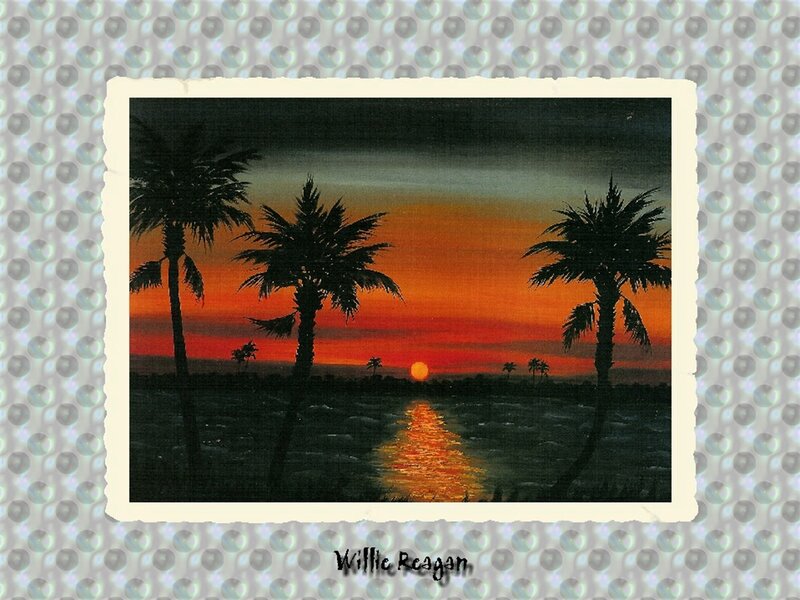 Palm Trees at Sunset — Orange, Serene, Painting, Ocean