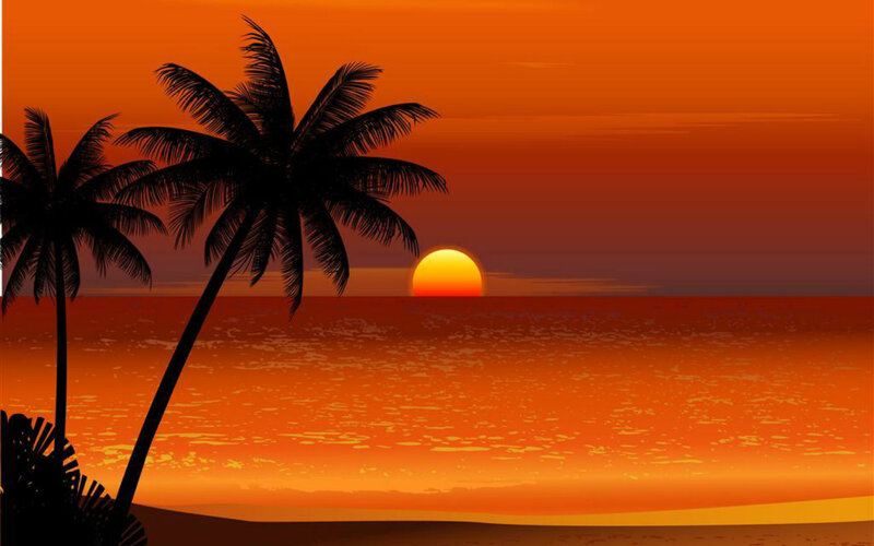 Palm Trees at Sunset — Orange, Serene, Vector Art