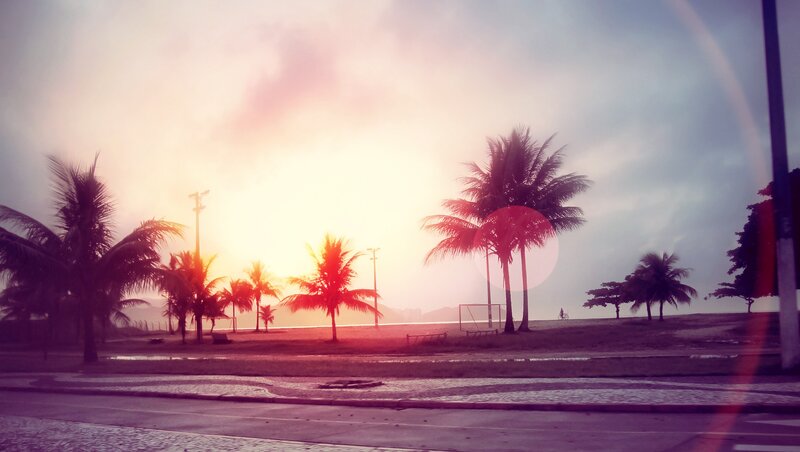 Palm Trees at Sunset — Pink, Serene, Photograph, Beach, Soccer Goal
