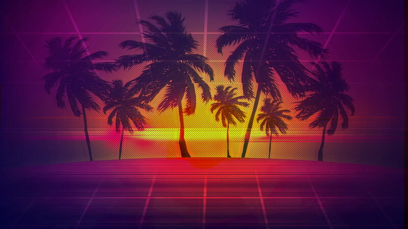 Palm Trees at Sunset — Purple, Retro