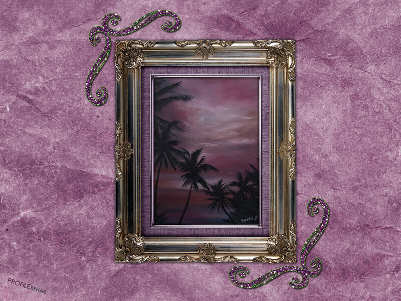 Palm Trees at Sunset — Purple, Serene, Painting