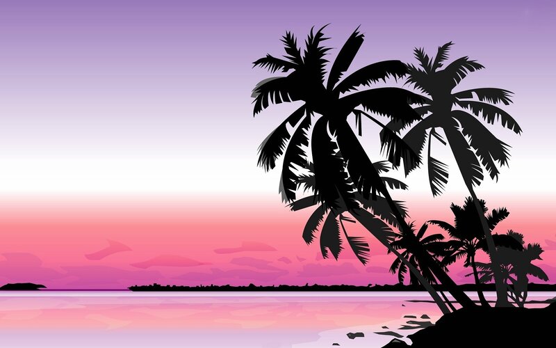 Palm Trees at Sunset — Purple, Serene, Vector Art, Ocean
