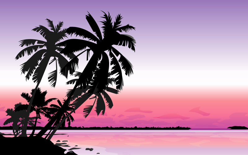Palm Trees at Sunset — Purple, Serene, Vector Art