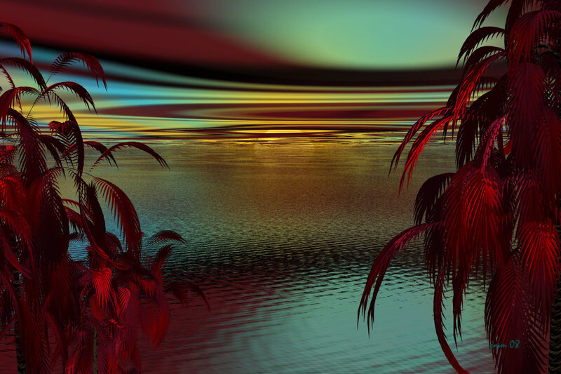 Palm Trees at Sunset — Red, Dramatic