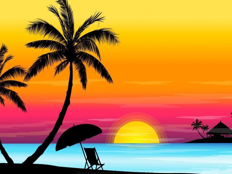 Palm Trees at Sunset — Yellow, Serene