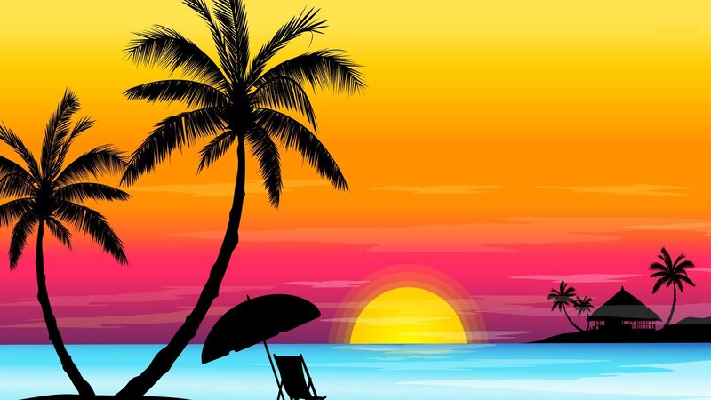Palm Trees at Sunset — Yellow, Serene, Vector Art