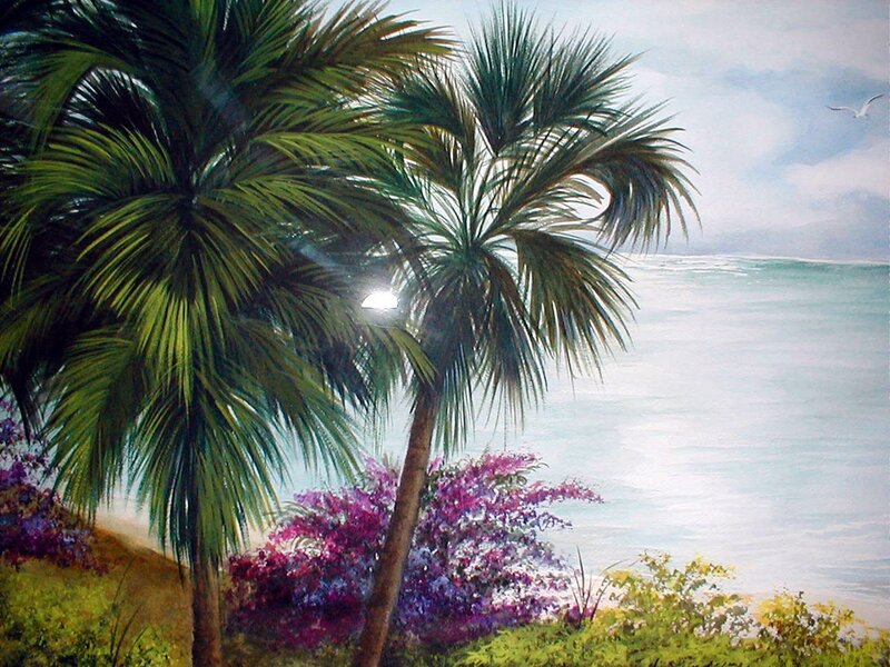 Palm Trees by the Sea — Green, Serene, Afternoon