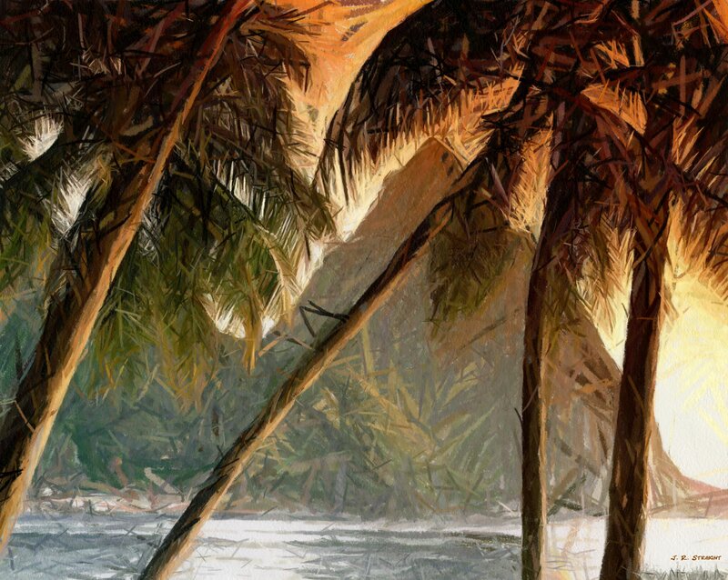 Palm Trees by Water — Brown