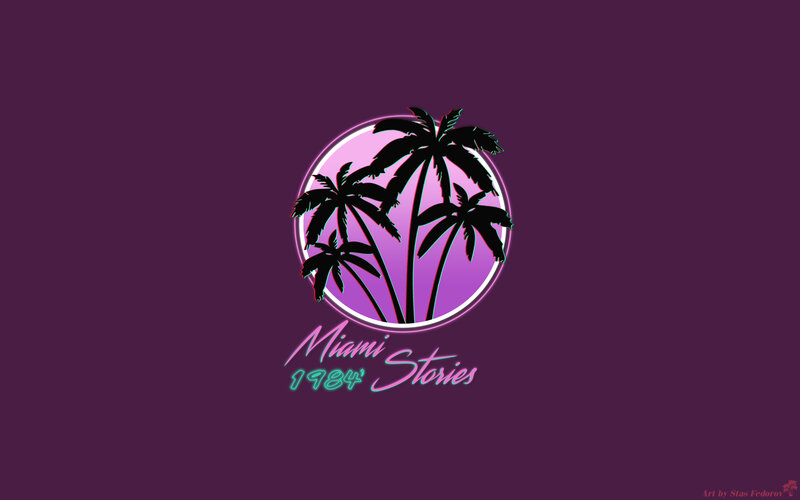 Palm Trees in Circle — Purple, Retro, Digital Art