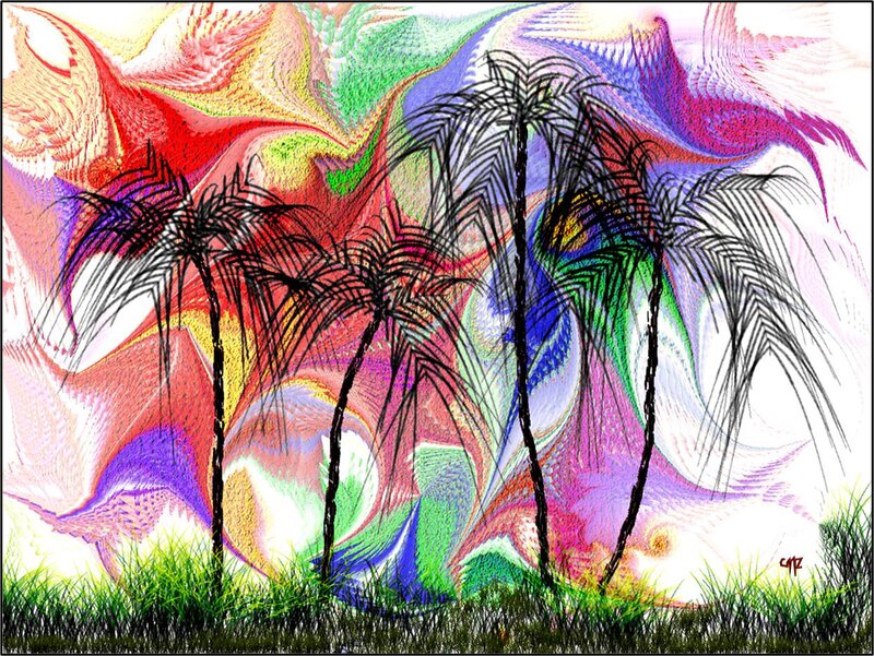 Palm Trees in Colorful Landscape