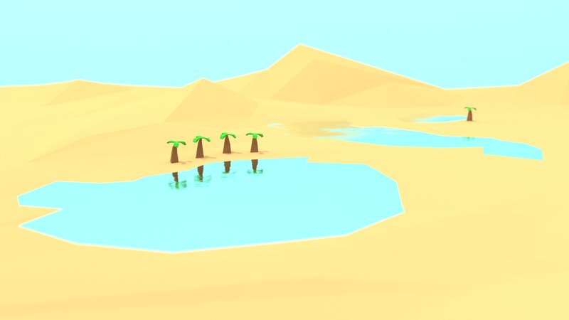 Palm Trees in Desert — Yellow, Serene, Afternoon, 3d Render