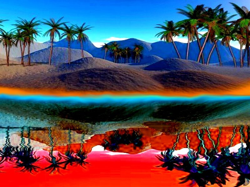 Palm Trees on Beach — Blue, Dreamy
