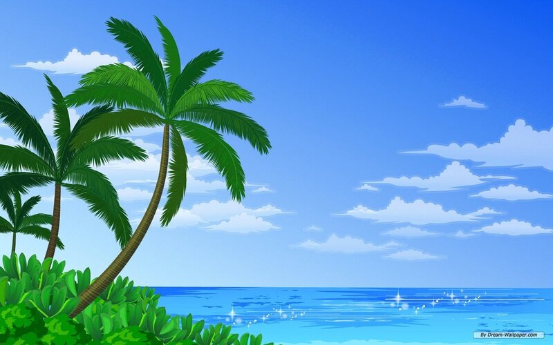 Palm Trees on Beach — Blue, Serene, Afternoon, Illustration