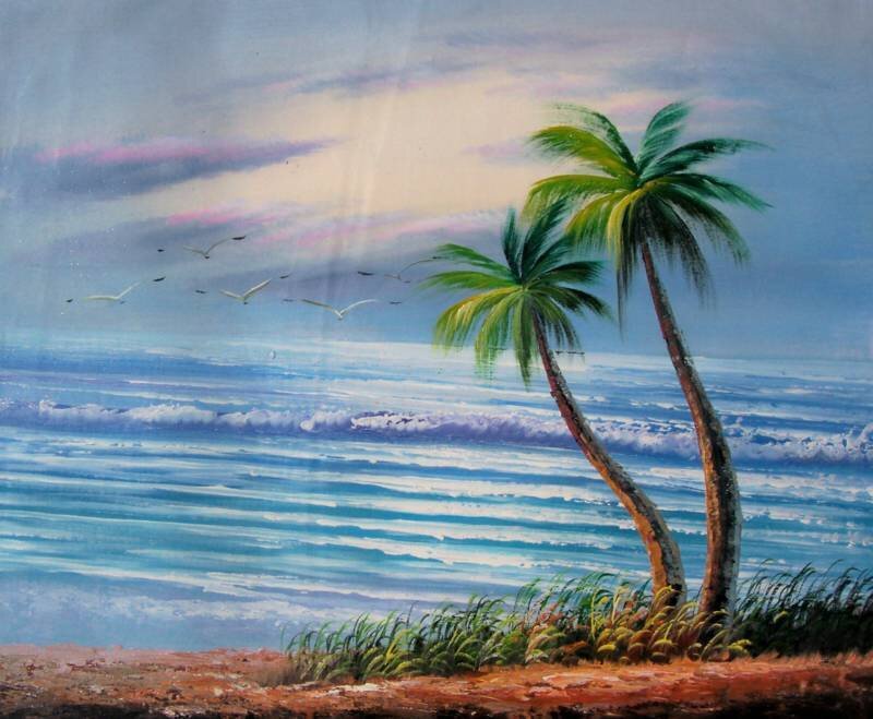 Palm Trees on Beach — Blue, Serene, Dusk