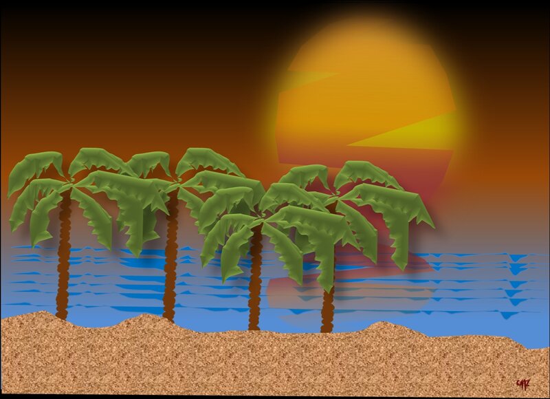 Palm Trees on Beach — Brown, Serene, Sunset