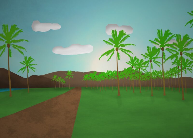 Palm Trees on Beach — Green, Serene, Afternoon, Digital Art