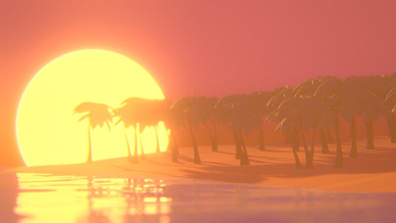 Palm Trees on Beach — Orange, Serene, Sunset, 3d Render, Sun, Ocean
