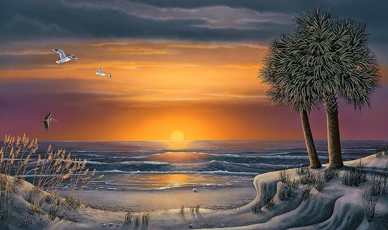 Palm Trees on Beach — Orange, Serene