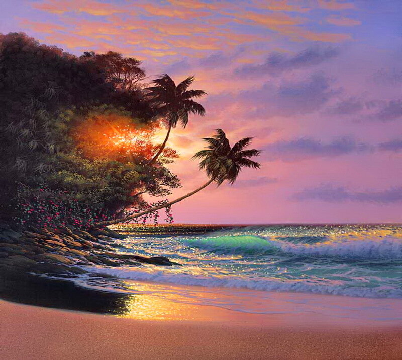 Palm Trees on Beach — Purple, Serene