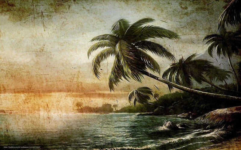 Palm Trees on Tropical Beach — Green