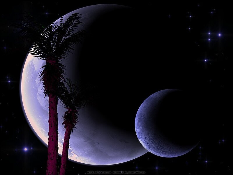 Palm trees under alien moons