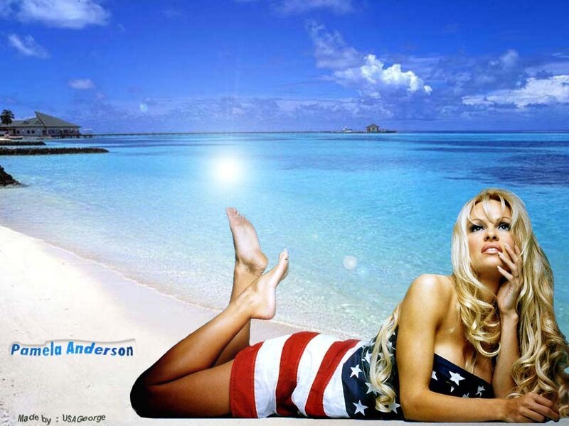 Pamela Anderson on a beach