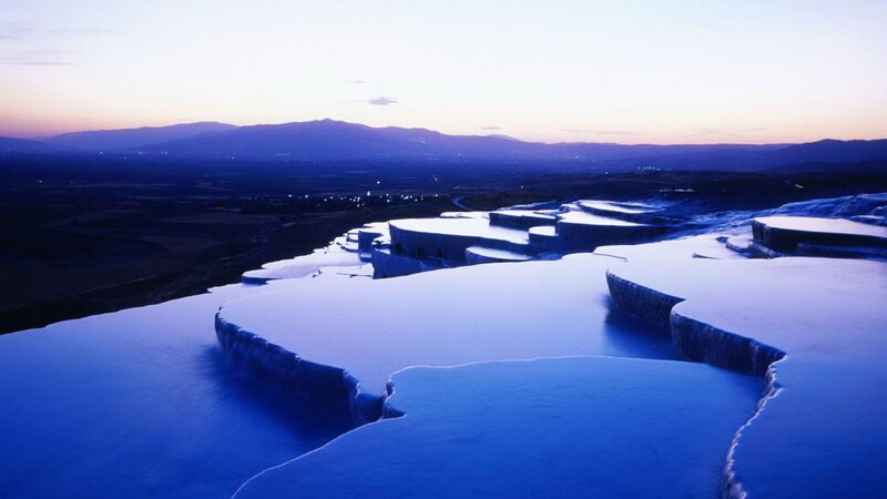 Pamukkale terraces at dusk