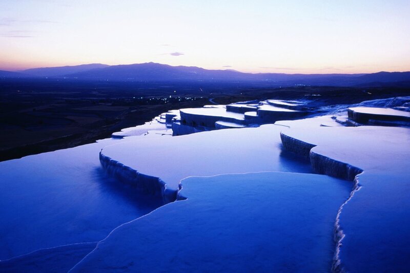 Pamukkale terraces at dusk