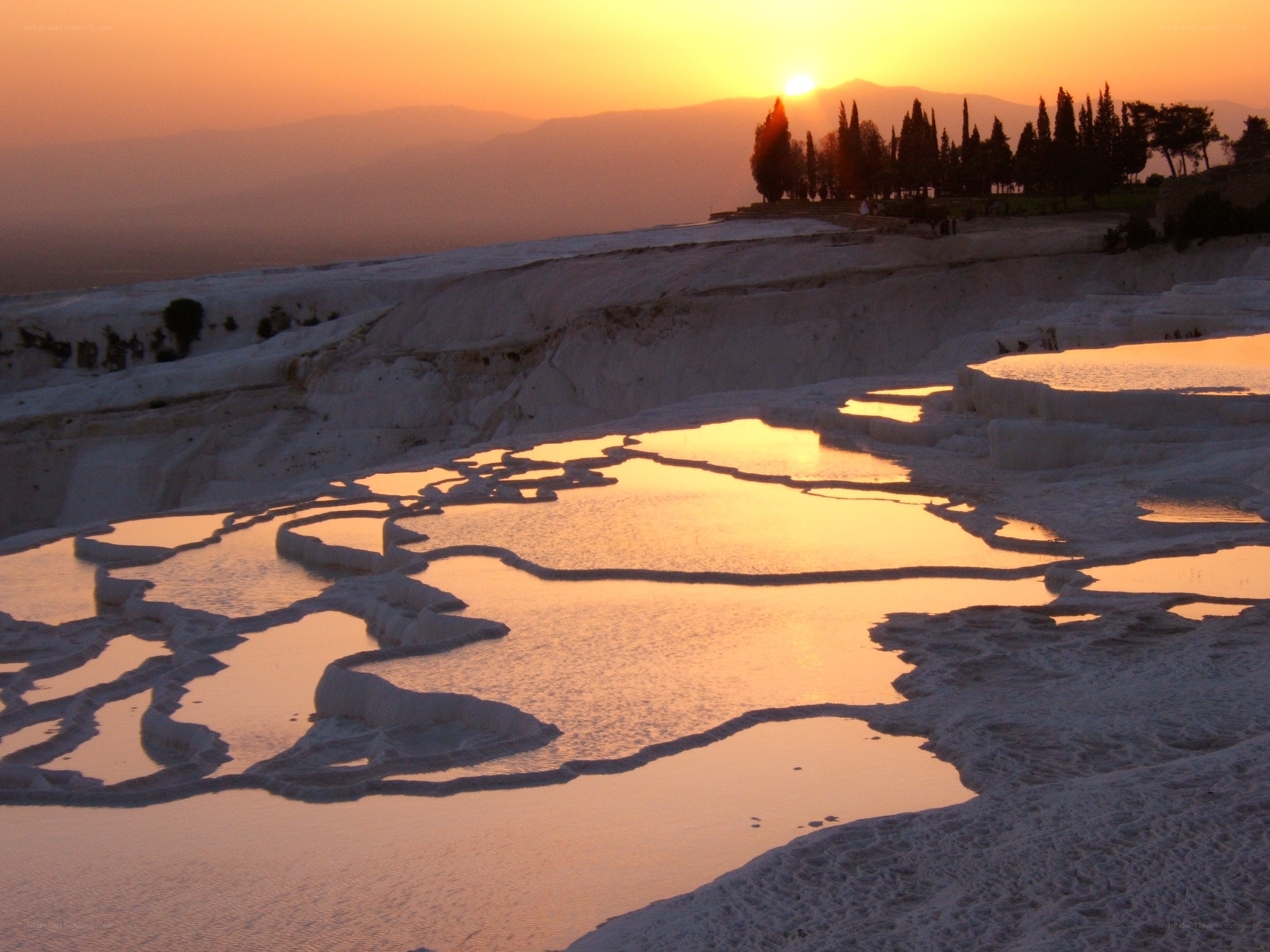 Pamukkale terraces at sunset