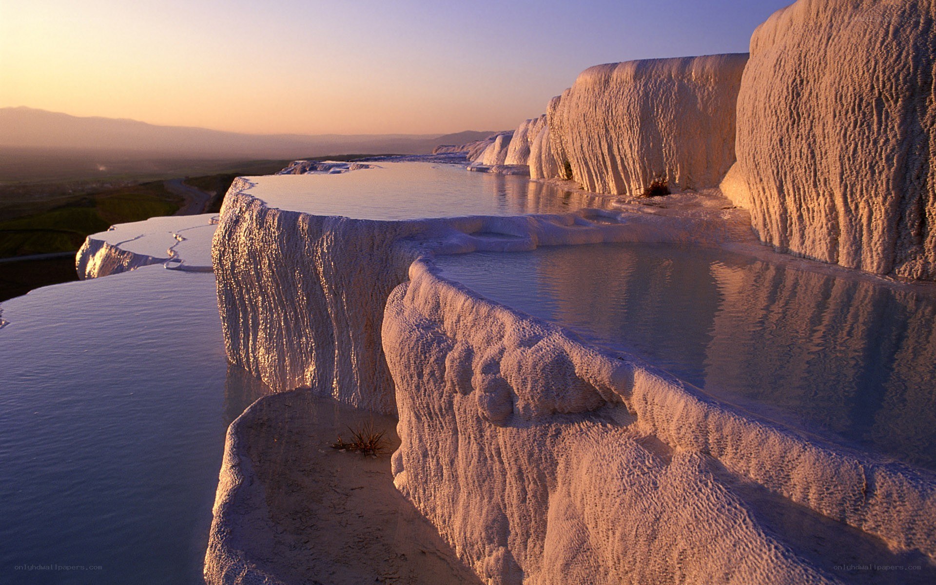 Pamukkale travertines at sunset